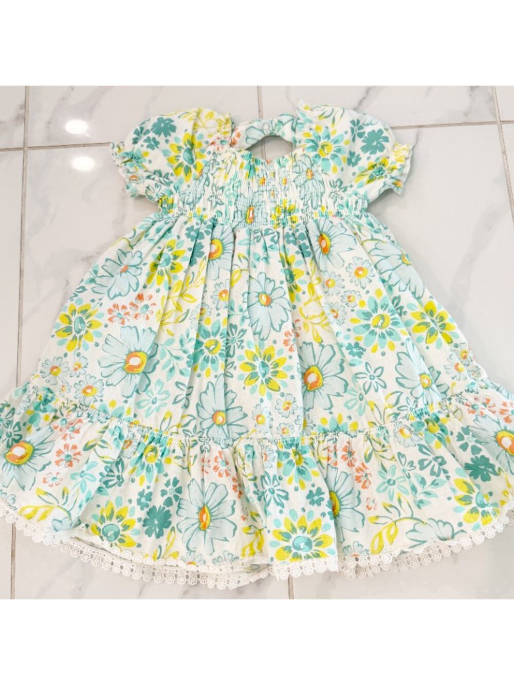 Joie Toddler 4T Linen DRESS FLORAL LACE TRIM HEM w/ PUFF SLEEVE NWOT - Picture 10 of 10